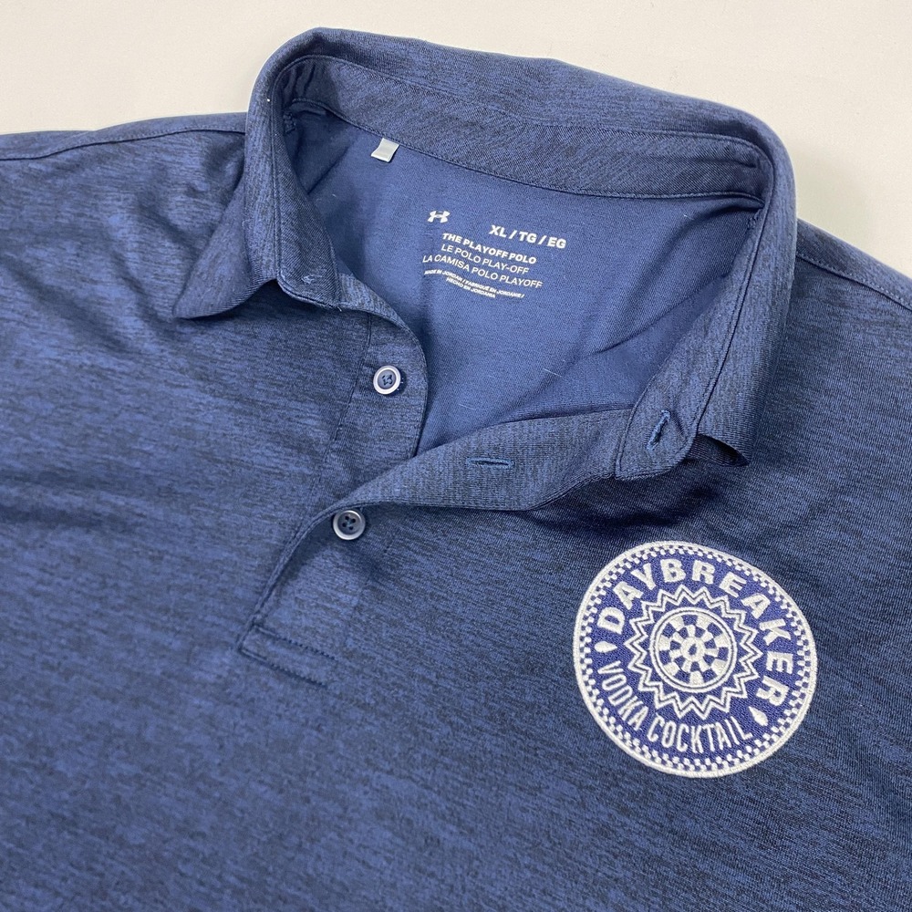 Under Armour Polo Shirt Mens XL Blue Heather Playoff Golf Daybreaker Vodka Patch